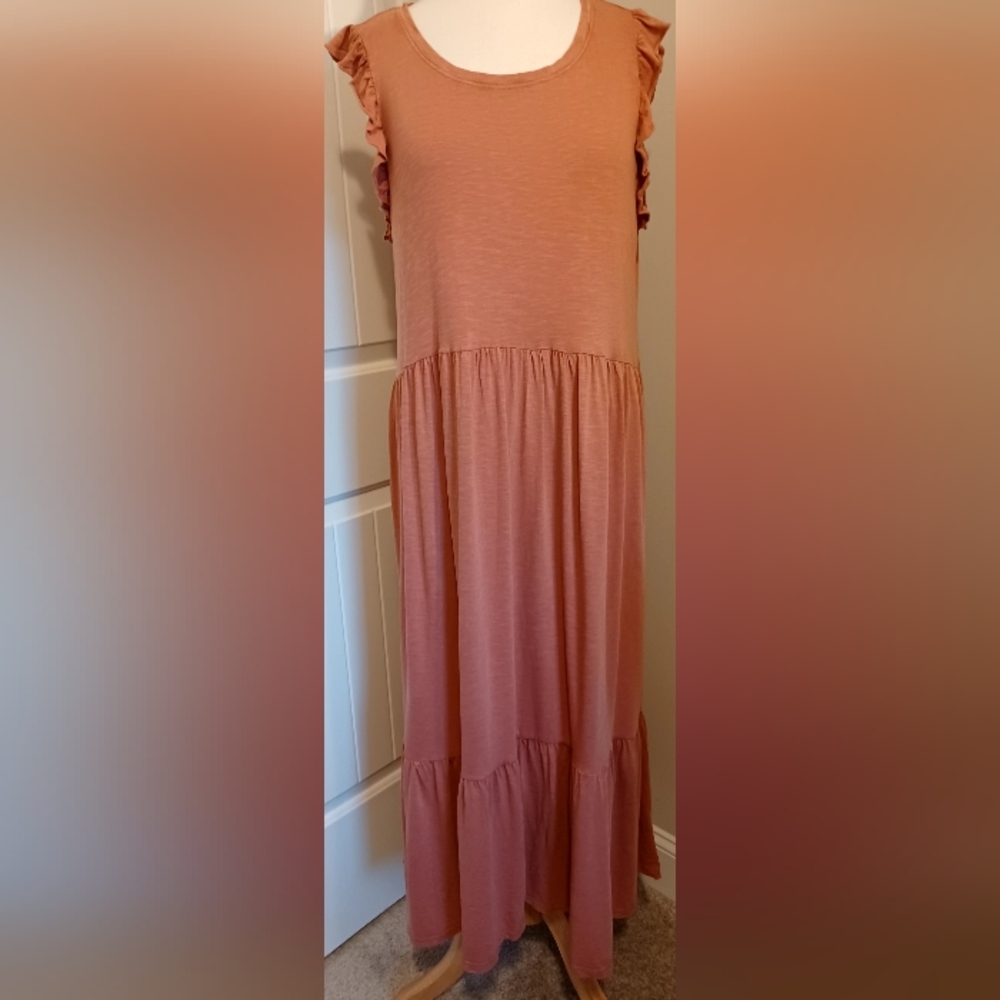Wonderly Sleeveless Ruffle Trim Maxi Dress - Rust Sz PXL #0290